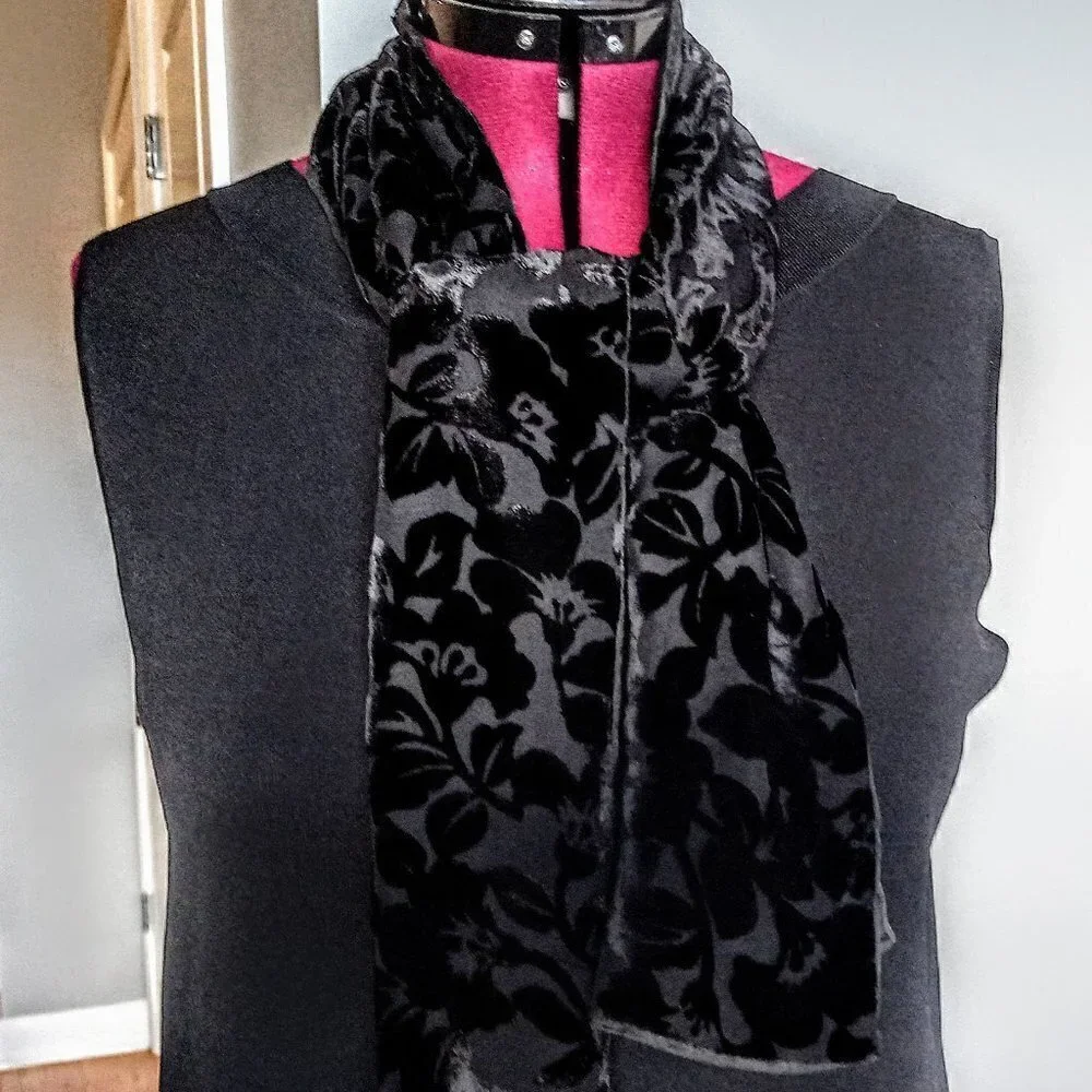 Jacqueline Ferrar Black Silk Velvet Oblong Scarf